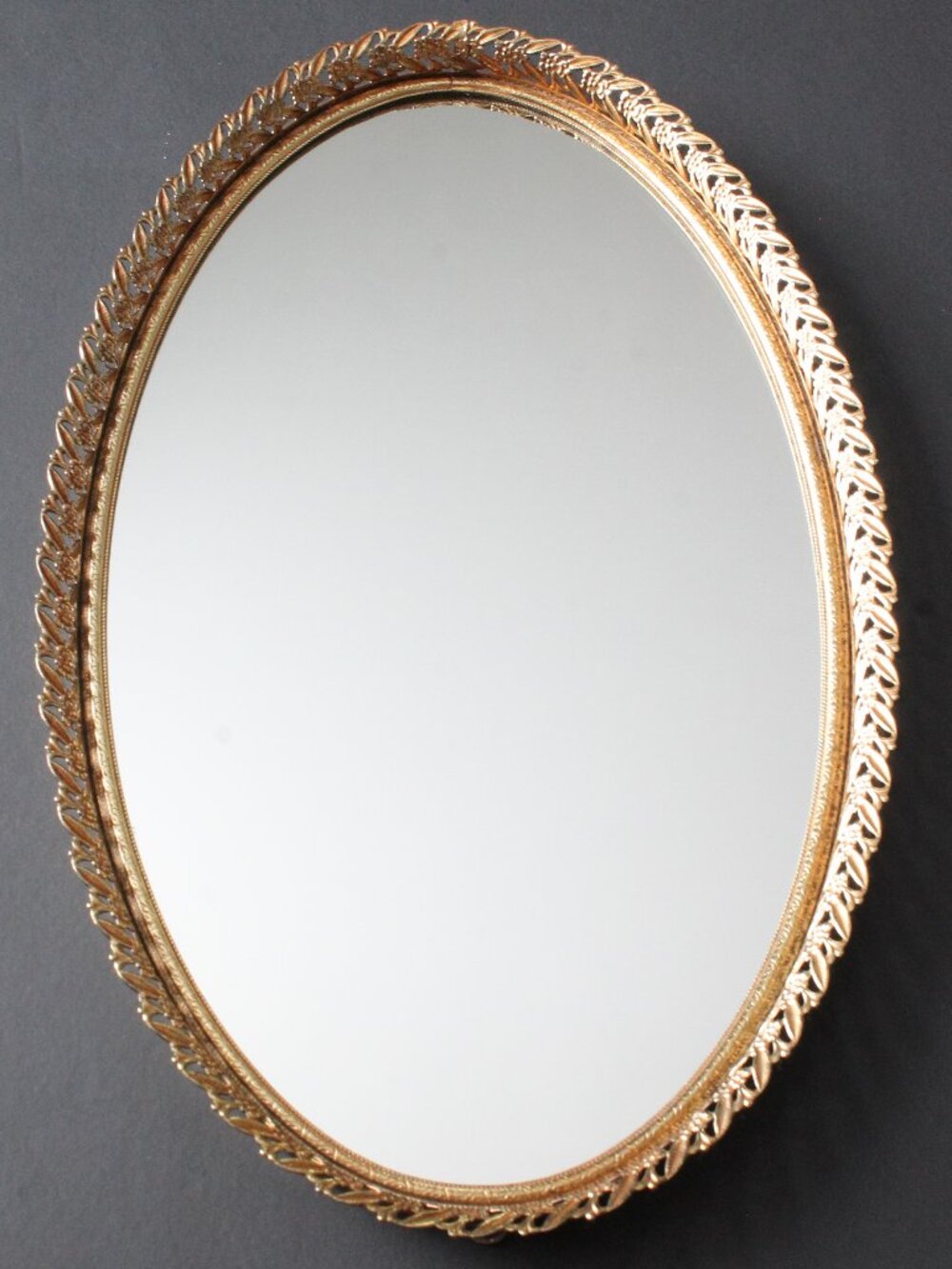Oval Gold-tone Filigree Mirror Tray  (16 inch)